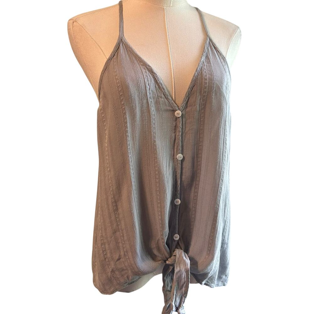 Millibon USA Linen Blend Boho Tank Gray Summer Casual Beach SZ L Tie Waist